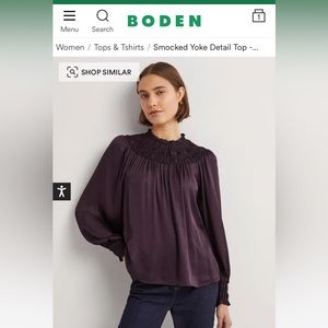 Boden Smocked Yoke Detail top, size 12, color Fig Purple, NWT